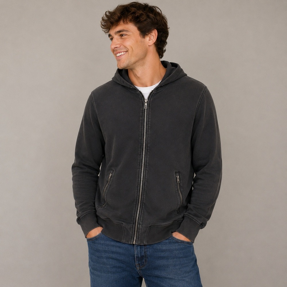 Lululemon Mens Full Zip Hoodie Faded Black Size L Zipper Pockets Athletic Sweat